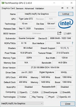 GPU-Z Gráficos Intel Iris Xe G7