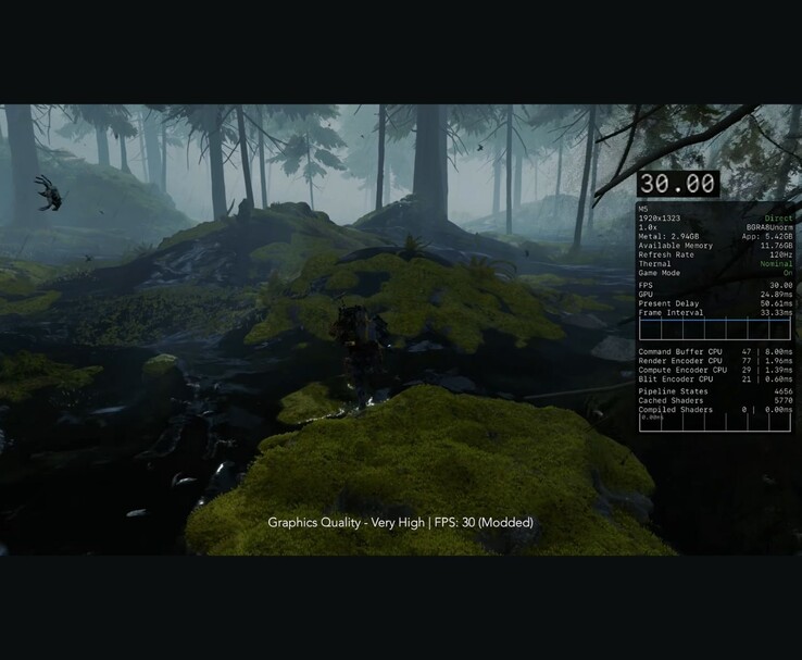 Death Stranding ejecutándose en el iPad Pro M5 con ajustes gráficos muy altos y 30 FPS. (Fuente de la imagen: MrMacRight vía YouTube)