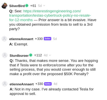 El vendedor del Cybertruck de Cars &amp; Bids explicó en los comentarios que recibió una exención de Tesla para vender su Cybertruck a un tercero. (Fuente de la imagen: Cars &amp; Bids)