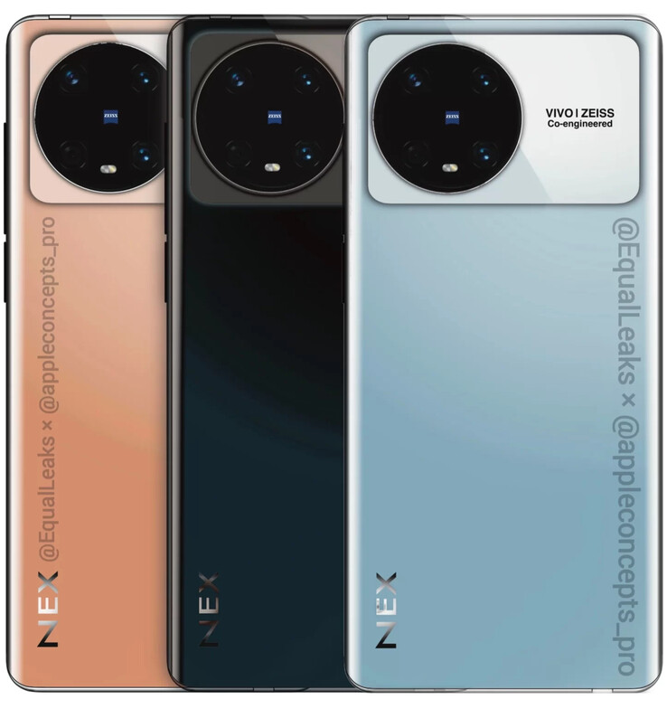 El posible "Vivo NEX 5" se muestra por delante y por detrás en nuevos renders. (Fuente: EqualLeaks x AppleConceptsPro)