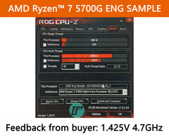 Muestra de ingeniería de AMD Ryzen 7 5700G - CPU-Z 1.425 V 4.7 GHz. (Fuente de la imagen: hugohk en eBay).