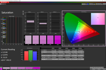 Saturación de color (espacio de color de destino: sRGB; perfil: natural) - pantalla externa
