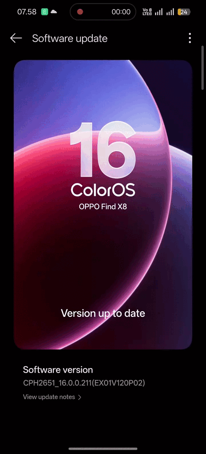 ColorOS 16 OTA en el Oppo Find X8. (Fuente de la imagen: Captura de pantalla compartida por un miembro de la Comunidad Oppo)