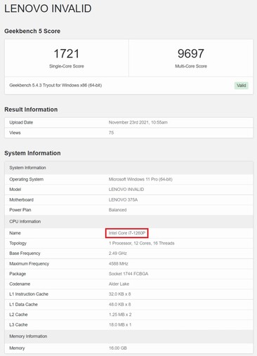 Nuevo resultado de Lenovo. (Fuente de la imagen: Geekbench)