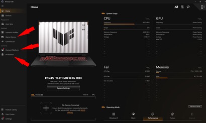 Promoción, plataforma de contenidos, biblioteca de juegos - Armoury Crate empaqueta demasiado y los tiempos de carga no son óptimos