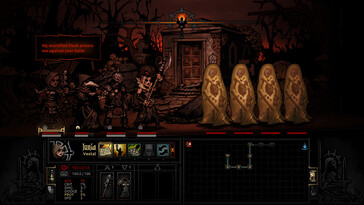 Una imagen que muestra un combate contra varios enemigos en Darkest Dungeon.