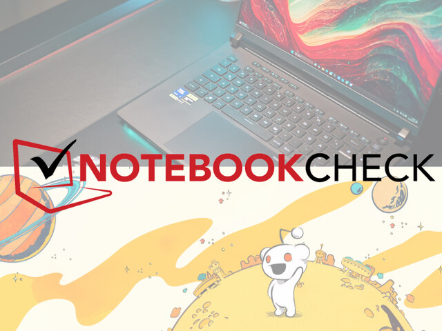 Logotipo de Notebookcheck sobre una foto de un portátil y gráficos de Reddit. (Fuente de la imagen: Notebookcheck y Reddit, c/ediciones)