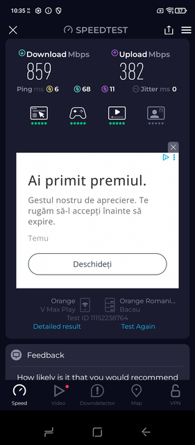 Ookla Speedtest, ejecución 1 (Fuente de la imagen: Captura de pantalla - Sergey Tarasov - Notebookcheck)