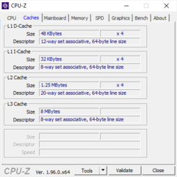 Información del sistema CPU-Z: Cache
