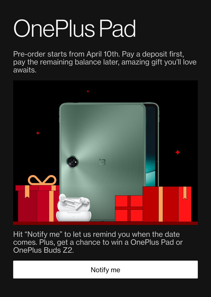 OnePlus anuncia un sistema de depósito para los pedidos anticipados de Pad. (Fuente: OnePlus)