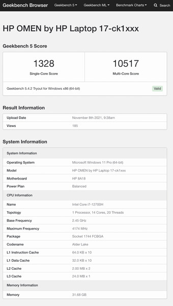 (Fuente de la imagen: Geekbench)