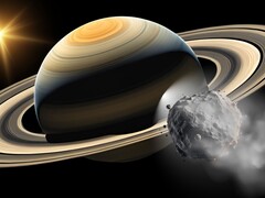 Una ilustración muestra un asteroide troyano siguiendo a Saturno. (Fuente de la imagen: Robert Lea - Canva)