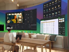 Un usuario maneja un escritorio virtual utilizando los auriculares Apple Vision Pro (Fuente de la imagen: Apple)