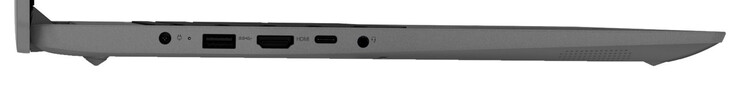 Izquierda: conector de alimentación, USB 3.2 Gen 1 (USB-A), HDMI, USB 3.2 Gen 1 (USB-C; Power Delivery, DisplayPort), conector de audio combinado de 3,5 mm