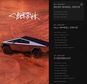 El Tesla Cybertruck está disponible en tres acabados diferentes, con las versiones AWD ya disponibles para pedidos con entrega en 2024. (Fuente de la imagen: Tesla