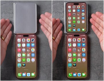 modelo de diseño iPhone Ultra/Fold junto al iPhone 17 Pro Max.