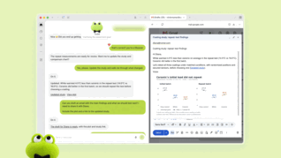 A Dot revisa nuevos datos de pruebas, actualiza un análisis y prepara un borrador de correo electrónico con los hallazgos para su aprobación humana.