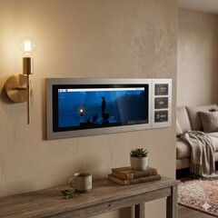 El panel ultra ancho cuenta con una resolución de 480 x 1920 y soporte táctil de 10 puntos con fondo generado por IA