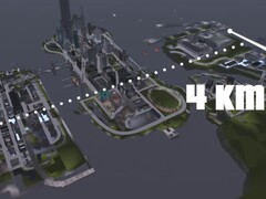 Una vista aérea del mapa 4KM de Liberty City de GTA III con tres islas