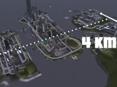 Una vista aérea del mapa 4KM de Liberty City de GTA III con tres islas