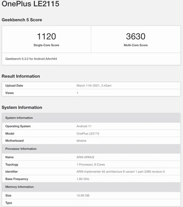 Listado de OnePlus 9 LE2115 en Geekbench. (Fuente: Geekbench)