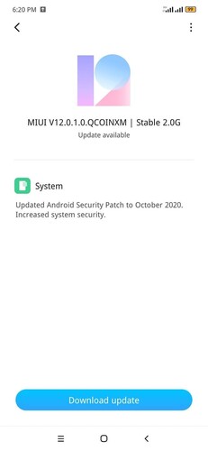 V12.0.1.0.QCOINXM para el Redmi Note 8. (Fuente de la imagen: Blog de Adimorah)