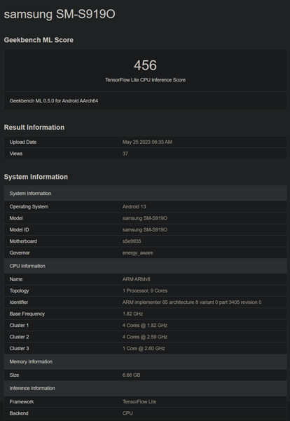 Listado de Geekbench del Exynos 2300 (imagen vía Geekbench)