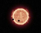 Ilustración de un artista en la que se muestran una estrella y dos planetas.