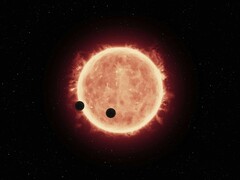 Ilustración de un artista en la que se muestran una estrella y dos planetas.