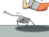 Una caricatura de AMD aplastando las CPUs de Intel que fracasan. (Fuente de la imagen: Propia)