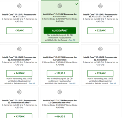 Selección y recargos de las CPUs disponibles