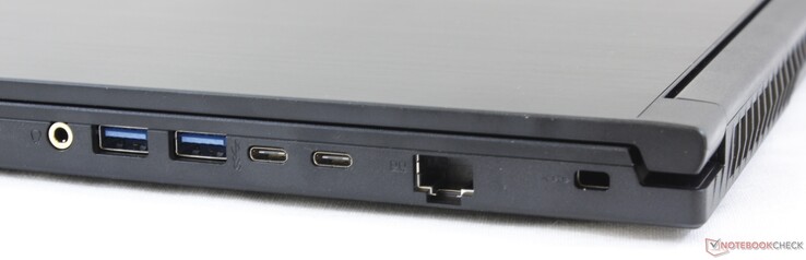 Derecha: auriculares de 3,5 mm, micrófono de 3,5 mm, 2x USB 3.2 Tipo A, USB 3.2 Tipo C, Gigabit RJ-45, Kensington Lock