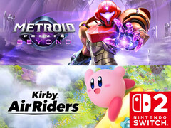 Se muestran los banners de Metroid Prime 4: Beyond y Kirby Air Riders (Fuente de la imagen: Nintendo of America con modificaciones)