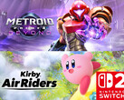 Se muestran los banners de Metroid Prime 4: Beyond y Kirby Air Riders (Fuente de la imagen: Nintendo of America con modificaciones)