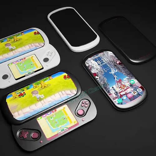 Las imágenes conceptuales apuntan a que el Anbernic Slide también podrá utilizarse como smartphone. (Fuente de la imagen: vía Nittrx)