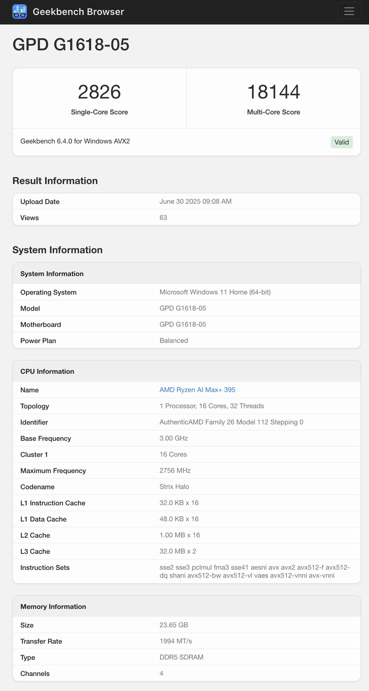(Fuente de la imagen: Geekbench)
