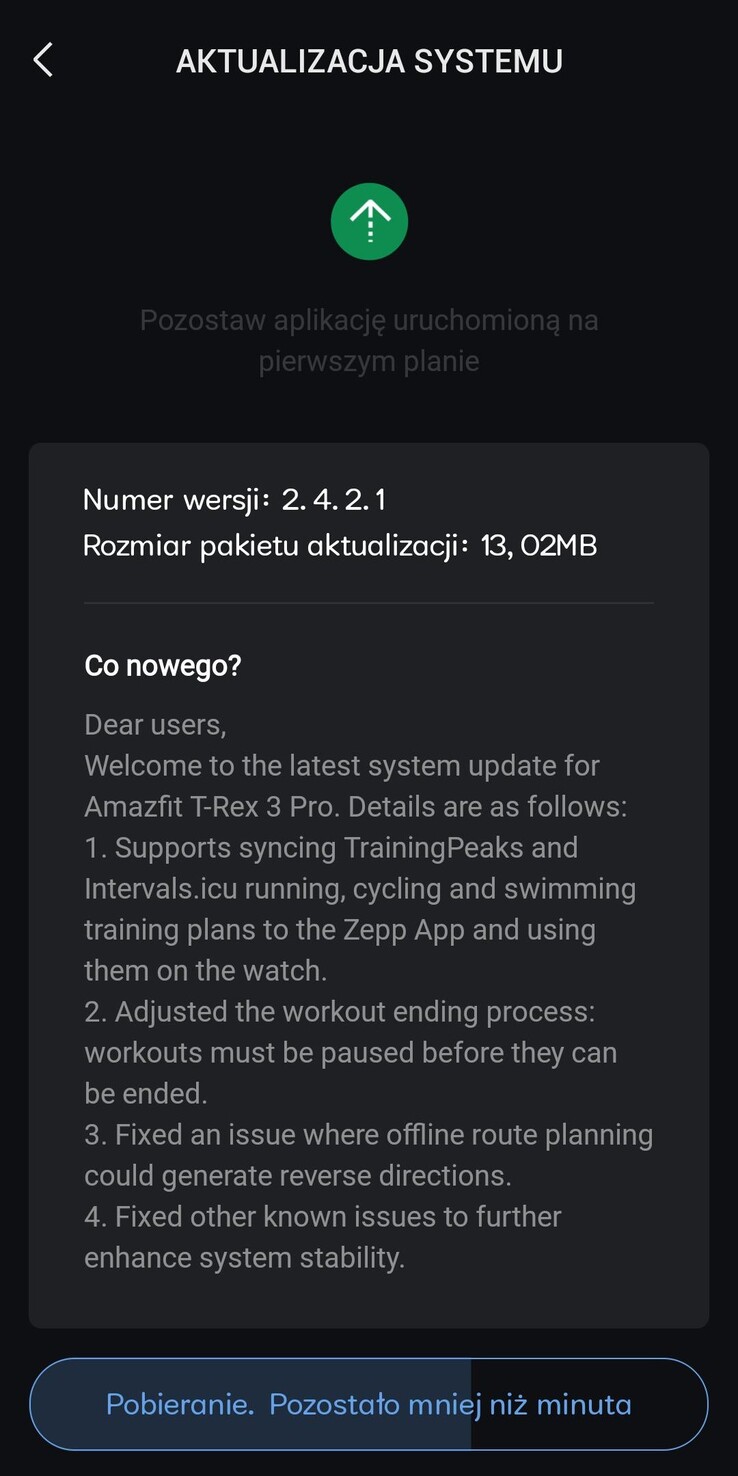 Las notas de la versión de software 2.4.2.1 para el smartwatch Amazfit T-Rex 3 Pro. (Fuente de la imagen: Reddit)