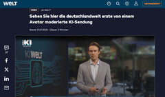 KI-Welt: Welt TV lanza en Alemania el primer informativo producido íntegramente con IA (Fuente de la imagen: Welt TV)