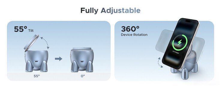 El cargador en forma de cohete Ugreen Uno puede exprimir un iPhone tanto en posición vertical como horizontal. (Fuente de la imagen: Ugreen)