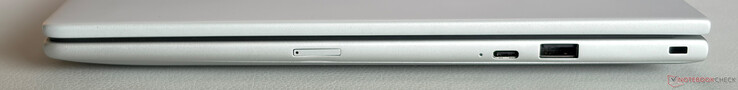Correcto: USB-C 3.2 Gen. 2 (10 Gbps, DisplayPort 1.4, suministro de energía), USB-A 3.2 Gen. 1 (5 Gbps, con alimentación), ranura de seguridad Nano