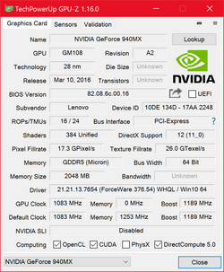 GPU-Z: Nvidia GeForce 940MX
