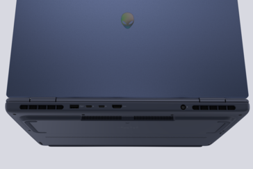 Parte trasera: USB-A 3.2 Gen. 1, 2x USB-C 3.2 Gen. 2 con DisplayPort 1.4, HDMI 2.1, adaptador de CA (Fuente de la imagen: Dell)