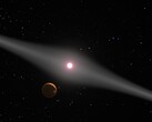 Una ilustración en la que se muestran una estrella y una galaxia.