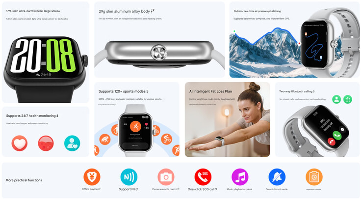 Principales características del smartwatch (Fuente de la imagen: Honor - machine translated)