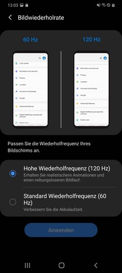 Opciones de visualización de la Galaxy S20+