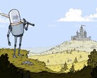 Imagen del juego Feudal Alloy que muestra a un caballero con cabeza de acuario y un castillo al fondo. (Fuente de la imagen: Steam)