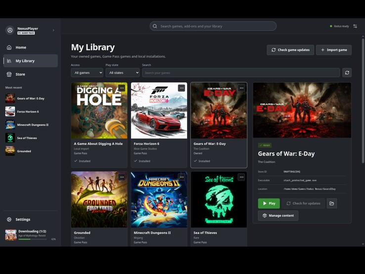 Así es la biblioteca de juegos del lanzador Xodus Nexus. (En la imagen: una captura de pantalla del lanzador Xodus Nexus.)