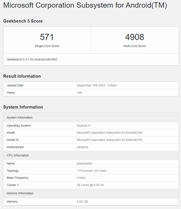 Listado de Geekbench del subsistema de Windows 11 Android en x86. (Fuente: Geekbench)