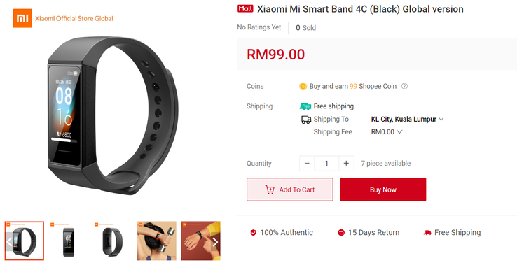 Mi Smart Band 4C listado. (Fuente de la imagen: Shopee)