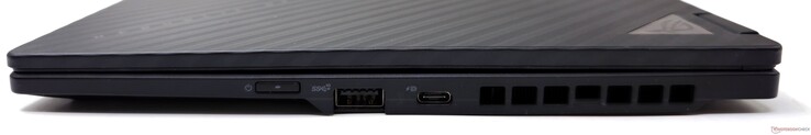 Derecha: Botón de encendido, USB 3.2 Gen 2 Tipo-A, USB 4 Gen2 Tipo-C con DisplayPort 1.4 y Power Delivery